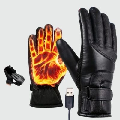 Gants chauffants pour homme en cuir synthétique noir.