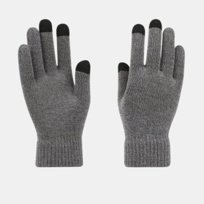 Paire de gants gris avec trois doigts tactiles.