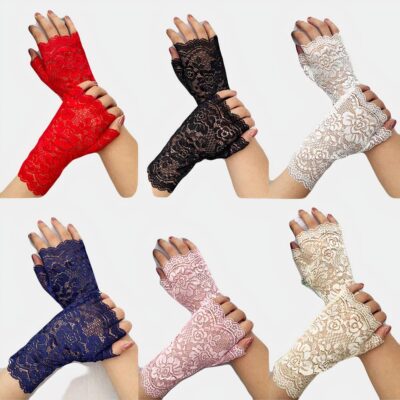 Gant mitaine pour femme court en dentelle en plusieurs couleurs