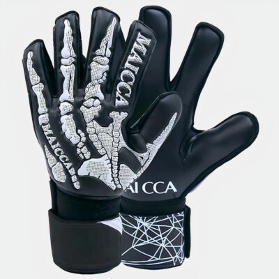 Gants de foot noirs sur fond blanc.