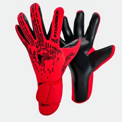 Gants rouges et noirs sur fond blanc.