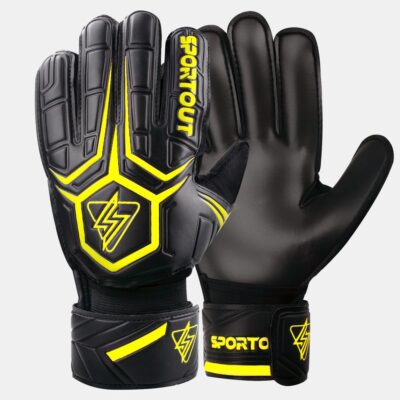 Gants noirs et jaunes sur fond blanc.