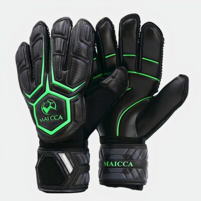 Gants de foot noirs sur fond blanc.