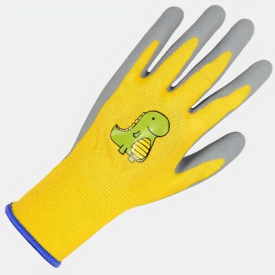 Gants de jardinage enfant jaune avec motif dinosaure