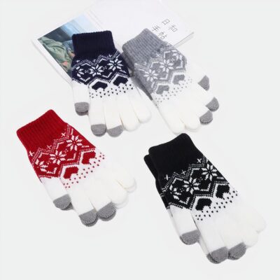 Gants en laine pour homme imprimés flocons de différentes couleurs