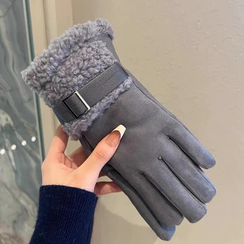 Gants verts hiver rétro en laine à pois finition simili cuir