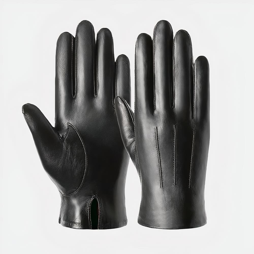 Gants noirs en cuir pour homme Gants noirs en cuir pour homme sur fond blanc.