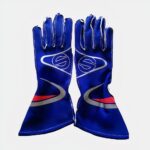 2 gants de moto bleu, rouge, blanc et gris