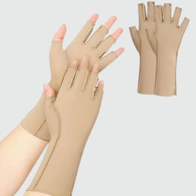 Gants de contention extra longs anti-gonflements et anti-raideurs beige.