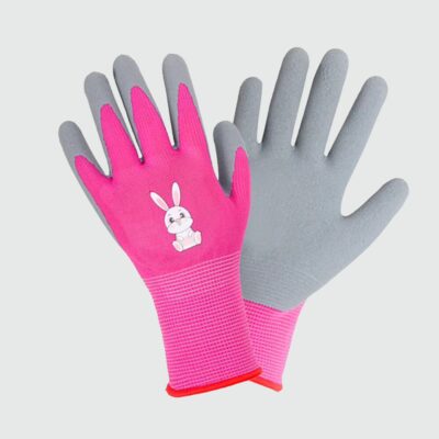 Gants de jardinage rose et gris motif lapin