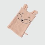 Gant de toilette rose à motif renard pour fille