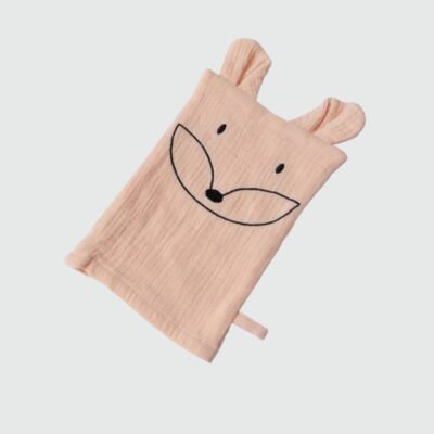 Gant de toilette rose à motif renard pour fille