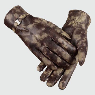 Gants femme hiver en cuir véritable motif camouflage.