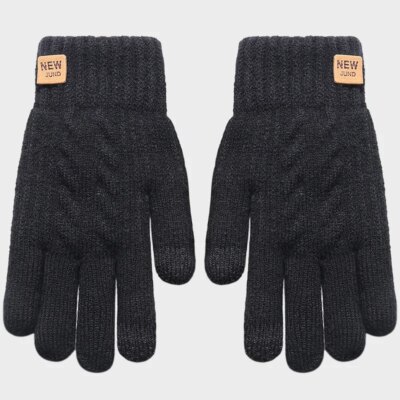 Gants femme hiver noir à torsades, en coton fourrés et tactiles