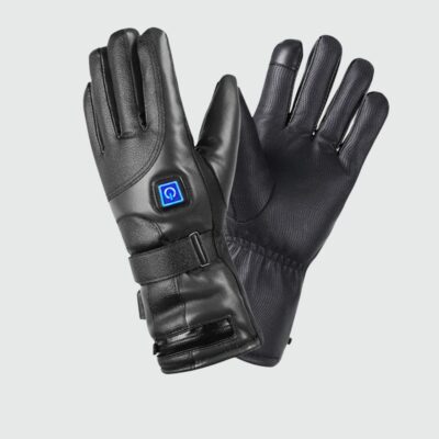 Gants chauffants noir en simili cuir.